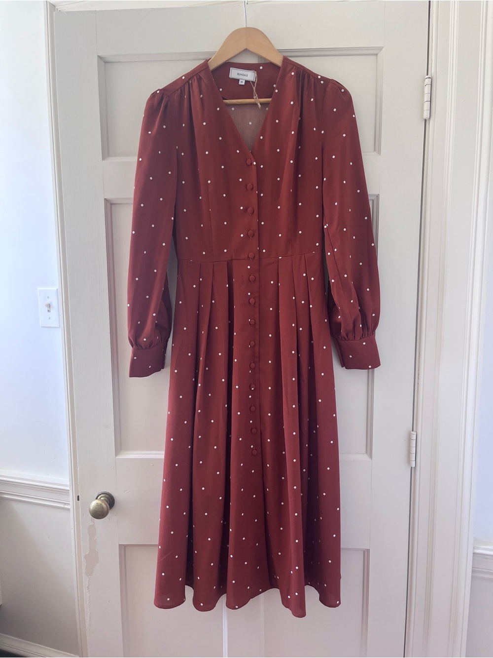 Rihoas Rust Polka Dot Button-Front Midi Dress - Picture 2 of 4